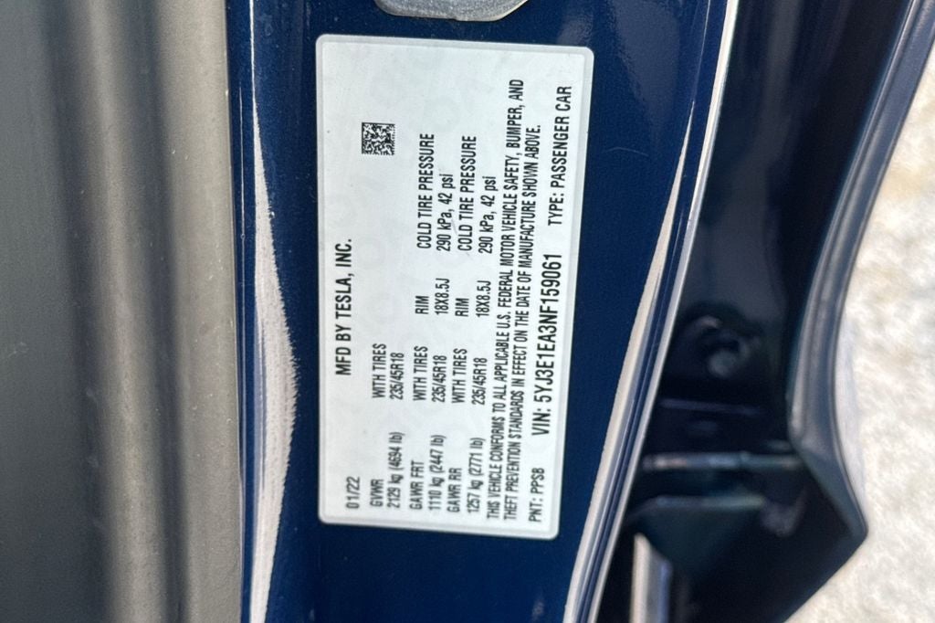 2022 Tesla Model 3 .